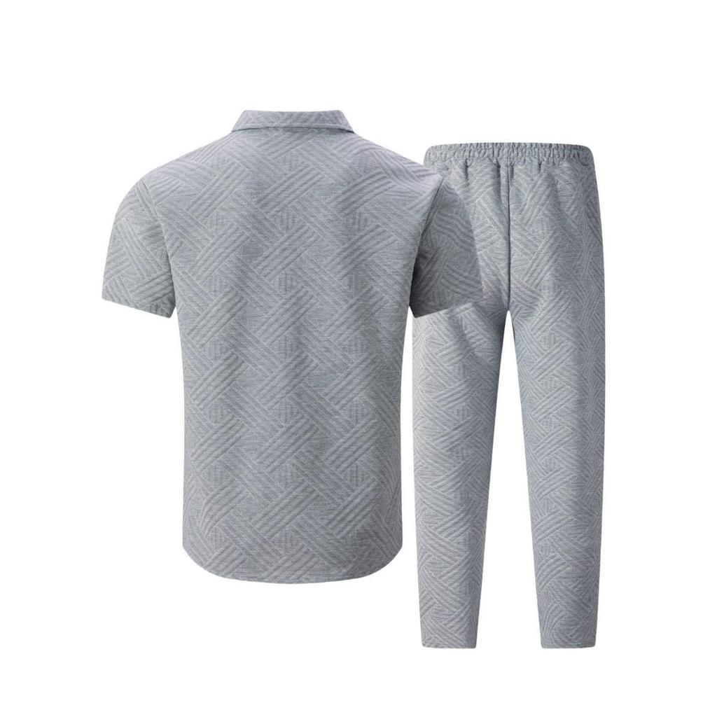 2025 Sommer Jacquard Revers Knopfleiste Herren Freizeit Outdoor Kurzarm Hemd Set