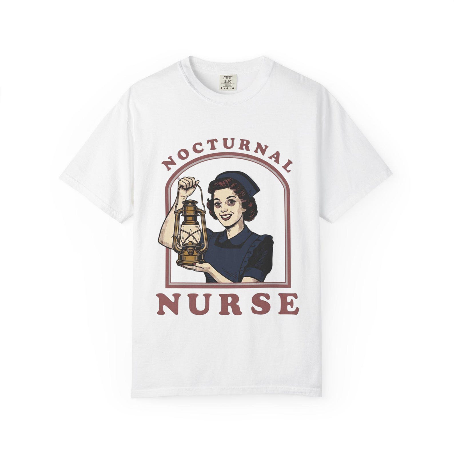Nocturnal Nurse T-shirt | Retro Nurse Illustration, Lantern Night Shift XL
