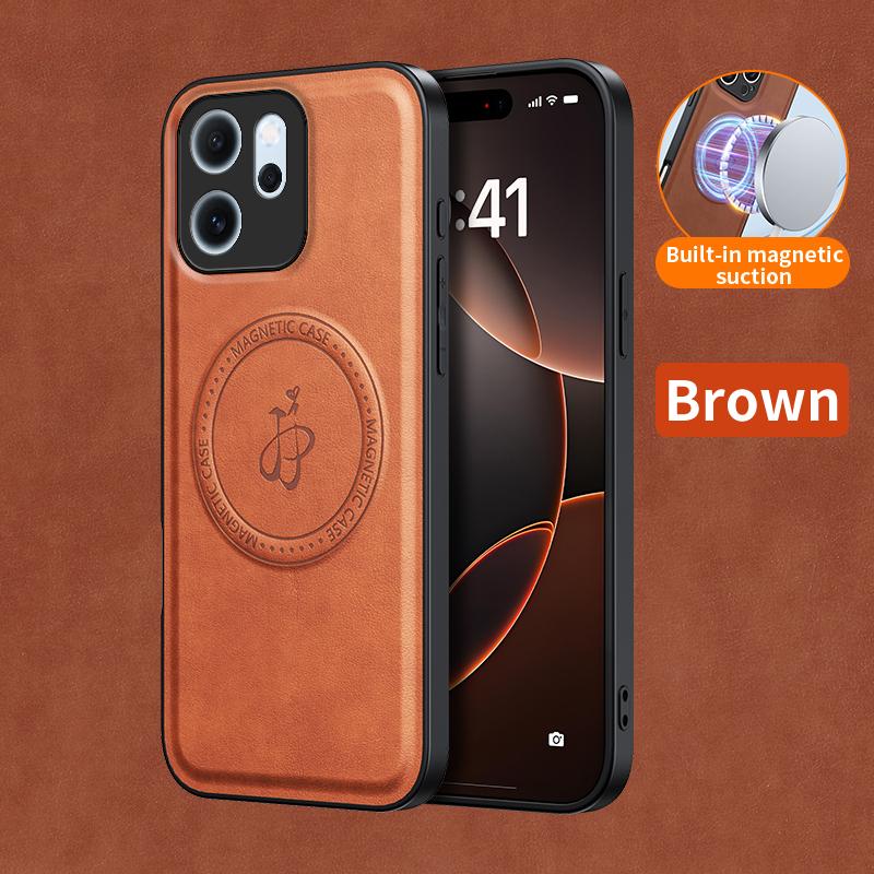 

Wireless Charging Magnetic Case for OPPO Reno 14F Reno14 F 5G Protective Cover PU Leather Hard Back Shell Coque Funda Oppo Reno14 F 5G коричневый