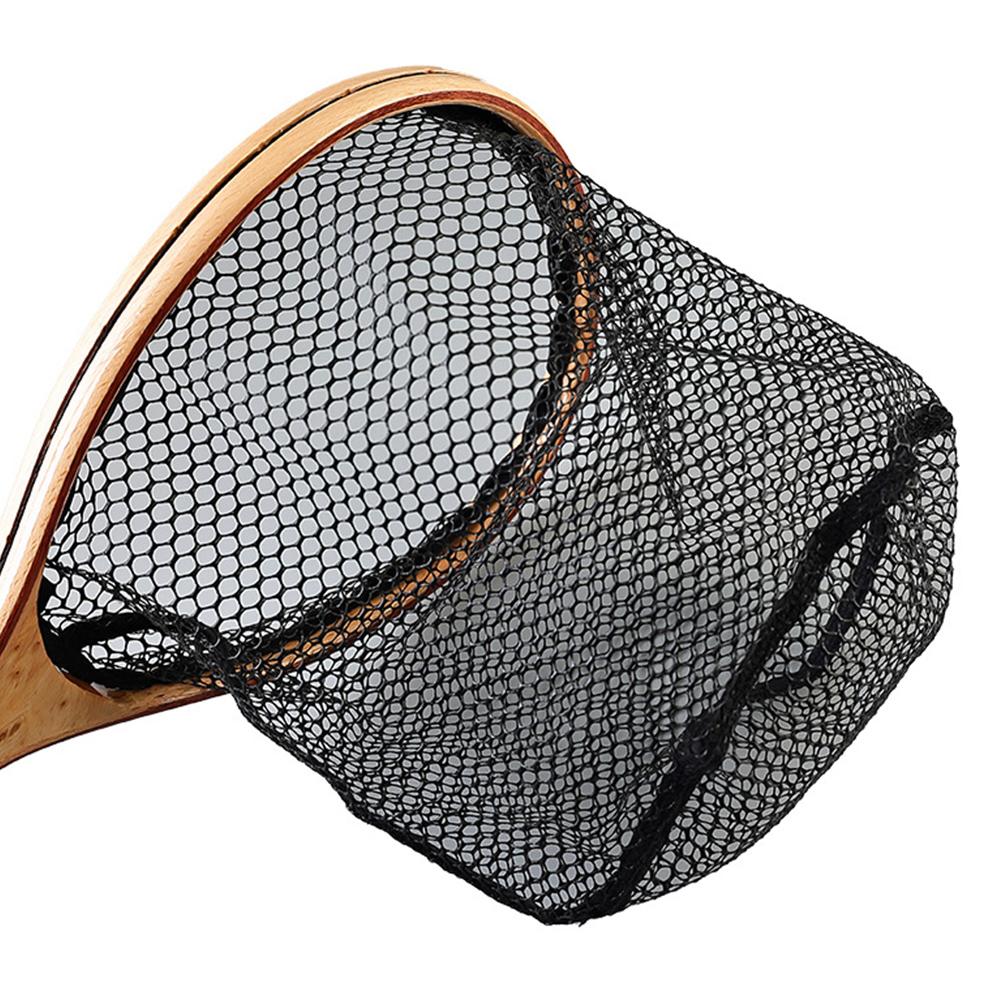 Wooden Handle Fly Fishing Landing Net Soft Rubber Mesh Catch and Release Net Floating Fishing Net Outdoor Fishing Accessories