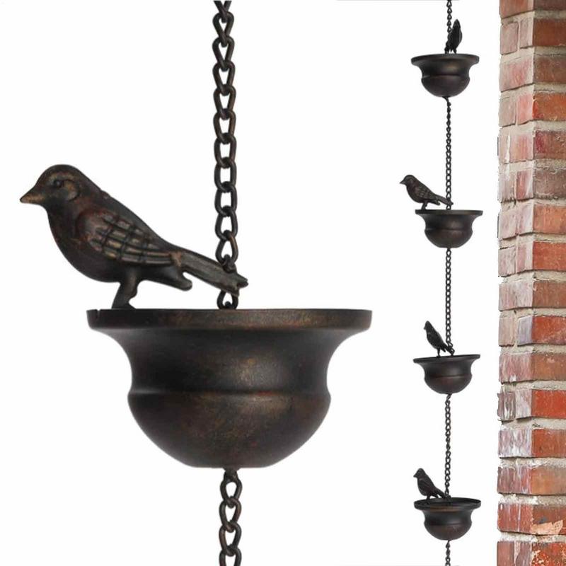 Creative Birds On Cups Metal Rain Chain Outdoor Rain Chain Rain Catcher Gutter Roof Rainwater Catcher Chain Drainage Downspout