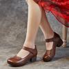 Johnature Damenschuhe Retro Dicke Absätze Weiche Sohle Vielseitige Echtes Leder Einfarbig Pumps