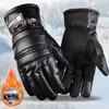 Winter Leather Gloves Men's Thickened Warm Riding Motorcycle Fleece Waterproof Wear-resistant Warm Cotton Motorcycle Riding