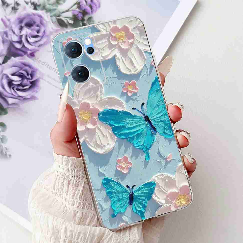 For Oppo Reno7 5G Casing Cute Cat Flower Painted Cover Soft Fundas Phone Case For Oppo Find X5 FindX5 Lite Reno 7 5G Back Cover