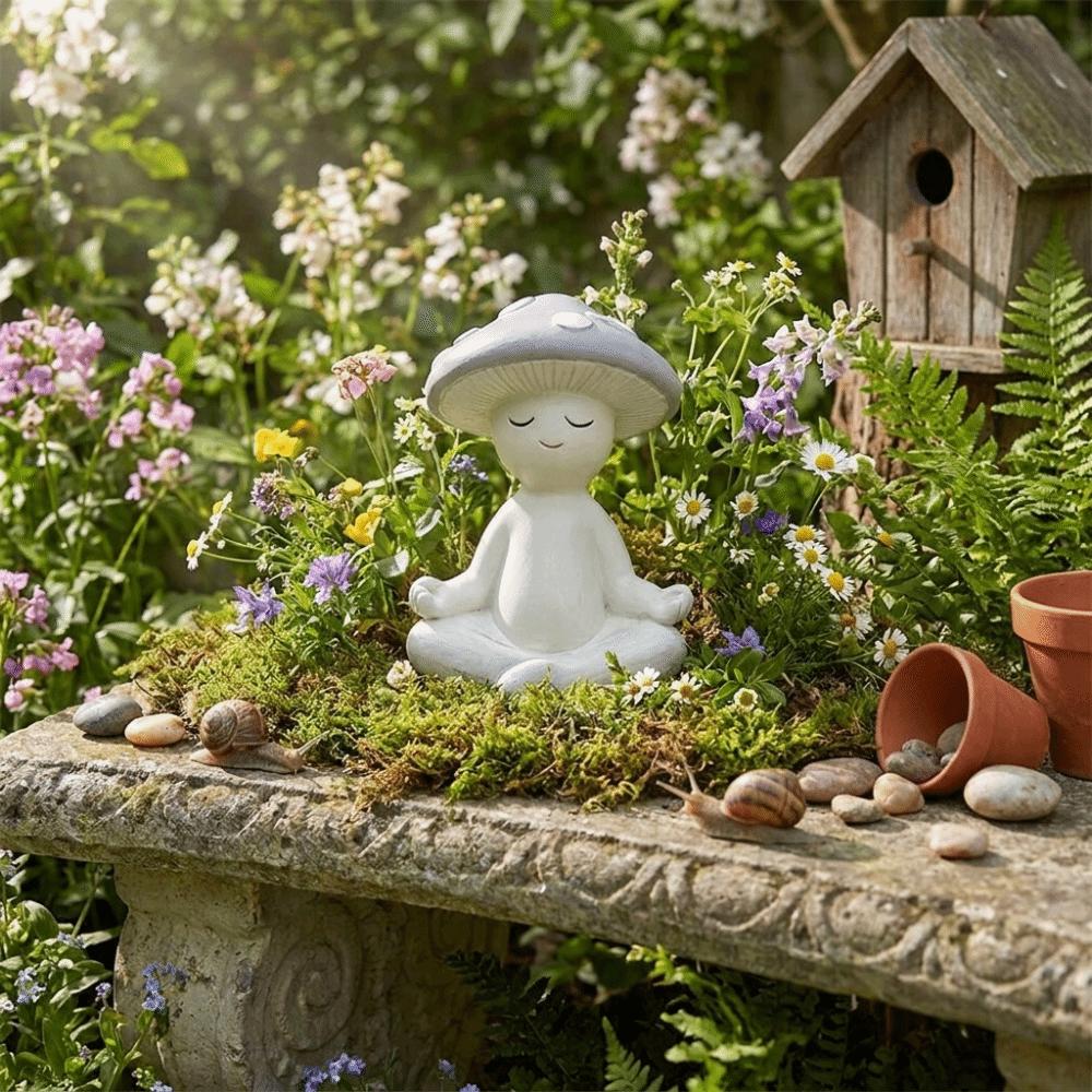 Cute Yoga Mushroom Statue Mini Mushroom Sculpture Courtyard Ornaments Mushroom Figurine Home Decor
