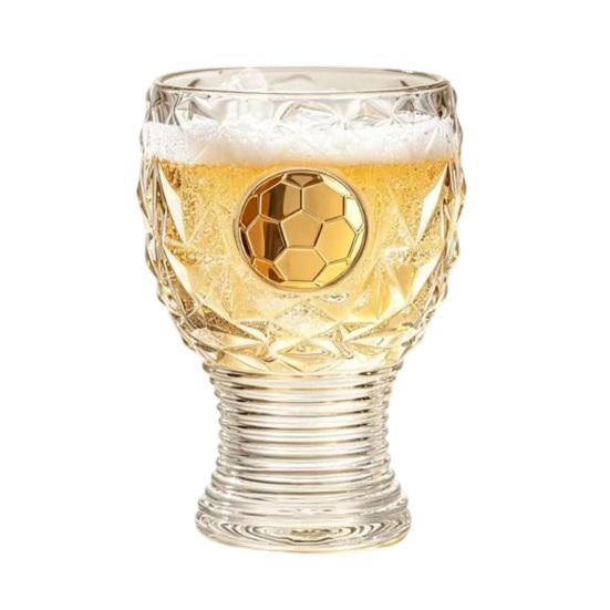 Soccer Trophy Beer Glass, 400ml Capacity Tall Trophy Mug, Clear Glass Mug for Lager Craft Beer, Sports Fan Gift