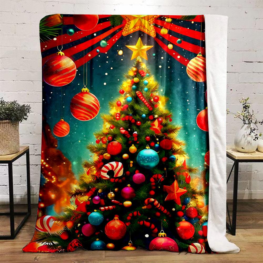 Festive Christmas Tree with Ornaments Patterned Flannel Blanket Perfect for the Bedroom Living Room, Sofa, or a Little Nap