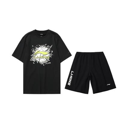 Li Ning American Vintage High Street Fashion Comfortable Simple Solid Color Letter Print Loose Versatile Casual Sports Suit AHSUA05-2+AKSU747-1