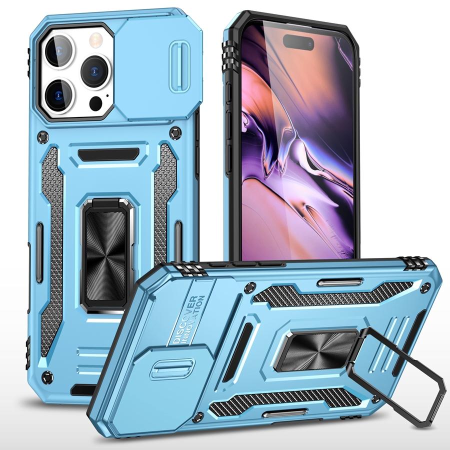 Military-Grade Armor Phone Case with Slide Camera Cover & 360° Rotating Magnetic Stand for iPhone 16 15 14 13 Shockproof Hybrid Car Mount Compatible