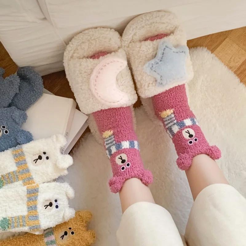 1 Pair Mid-Calf Stockings Home Sock Fleece Lining Clothing Accessories Floor Socks Funny Thickened Warmth Multi-Color