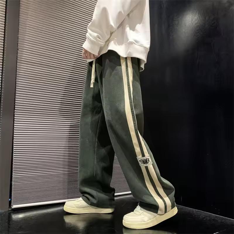 High Street Casual Pants Men Wide-leg Straight Corduroy Trousers Spring Autumn Jogger Couple Streetwear Sweatpants