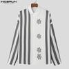 INCERUN Spring Men Long Sleeve Casual Shirts Floral Striped Patchwork Tops