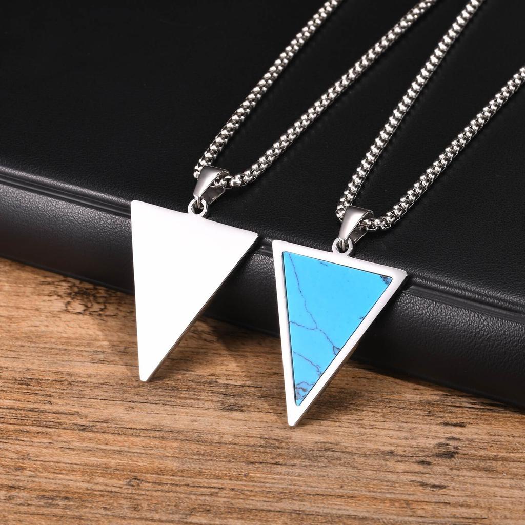 Inverted Triangle Pendant Necklace for Men Boys,Nature Stone Stainless Steel Necklaces,Hiphop Rap Man Jewelry Accessories
