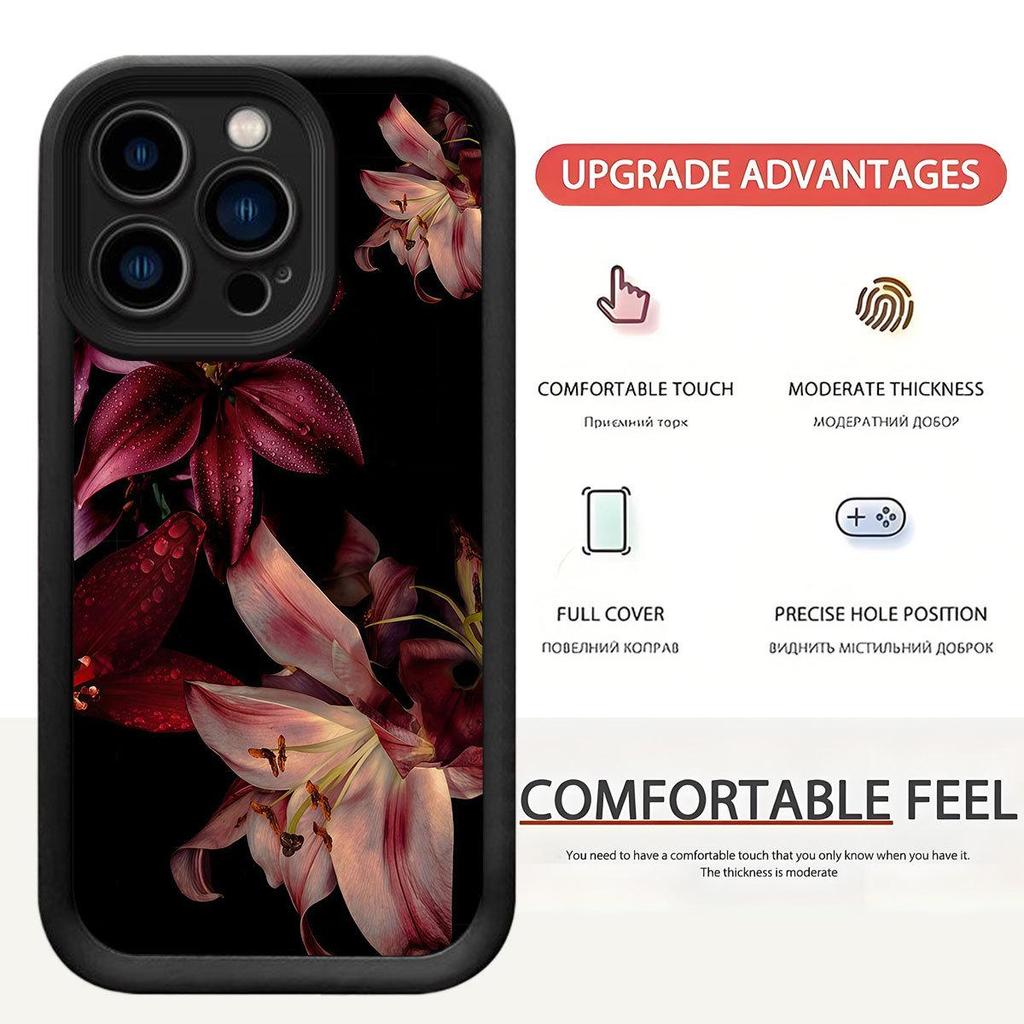 Mystic Lily Grooved Phone Case for iPhone 14/15/16/17 Pro Max - Black Style