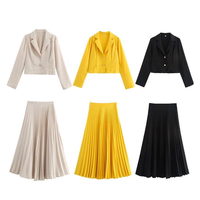 Kaslead New Arrival Women's Fashion Style Fashion Short Suit Outwear Pleated Skirt Suit