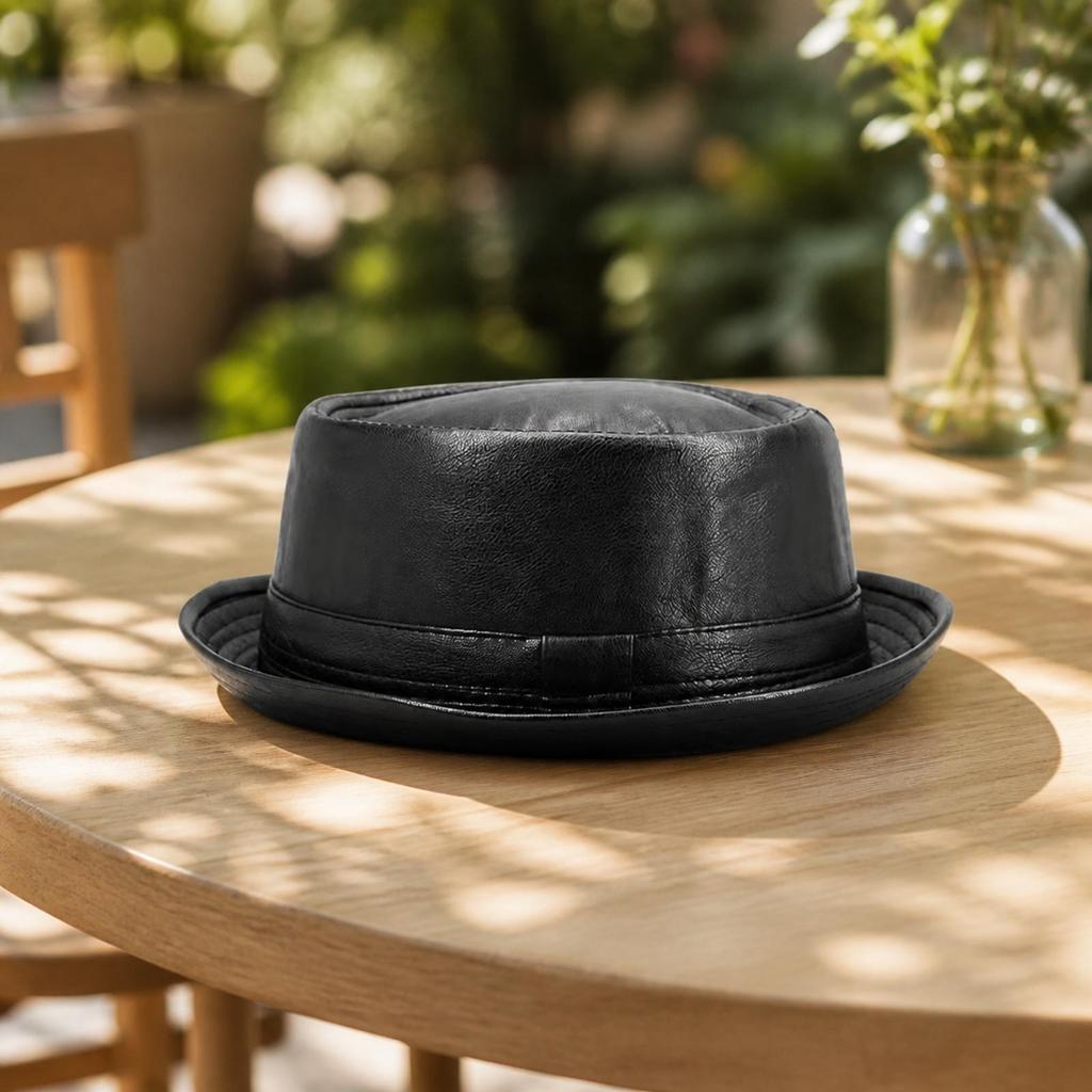 Short Brim Fedora Fashionable Leather-Look Hat Comfortable for Streetwear, Women