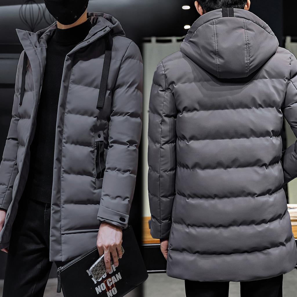 Cotton-padded Men's Winter Coat New Korean Style Hooded Mid-length Thickened Warm Down Cotton Jacket Trendy