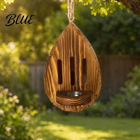 Shelter With Food Cup Wooden Butterfly House for Outside Teardrop-Shaped Garden Habitat and Feeder with Removable Hanging Rope Natural Insect Hotel