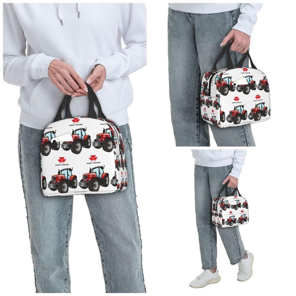 Massey Ferguson Traktor Roter Traktor Isolierte Lunchtasche für Damen Büro-Kühltasche Thermische Lebensmittelbox Tragetasche Lunchboxen Behälter