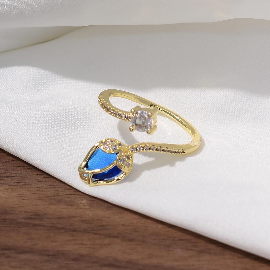 Enamel and Diamond Tulip Adjustable Gemstone Ring for Women - Durable, Non-Fading, High-End Exquisite Design