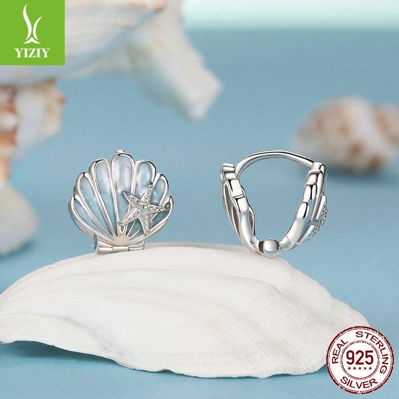 Blue Starfish Shell Ear Buckle Women, Romantic And Elegant Design S925 Sterling Silver Earrings Earrings