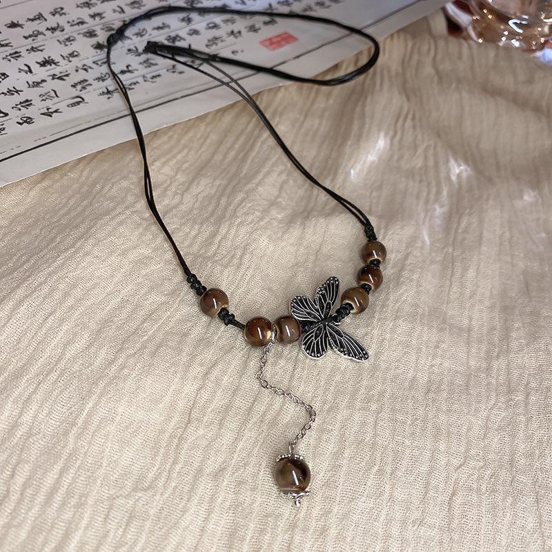 

Китайское геометрическое ожерелье из камня и жемчуга: Ретро Высококлассная Ключичная Цепочка, Универсальные Украшения в Древнем Стиле