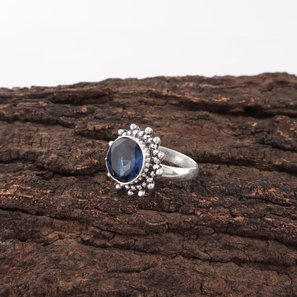 London Blue Topaz Ring Schmuck, Handgefertigter Edelsteinschmuck, 925 Massiv Sterlingsilber Ring, Zarter Silberring Geschenk für Frauen