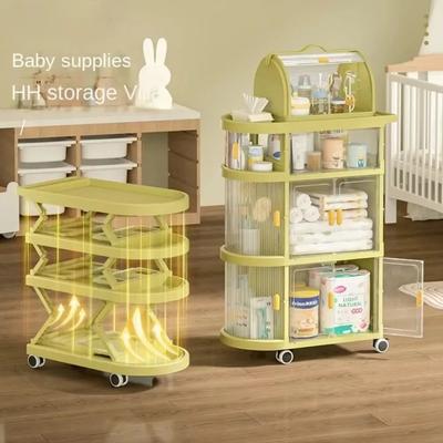 Children Storage Cart PP Material Floor Standing Bedroom Home Trolley Multi-storey Portability Foldable Products Storage Shelves