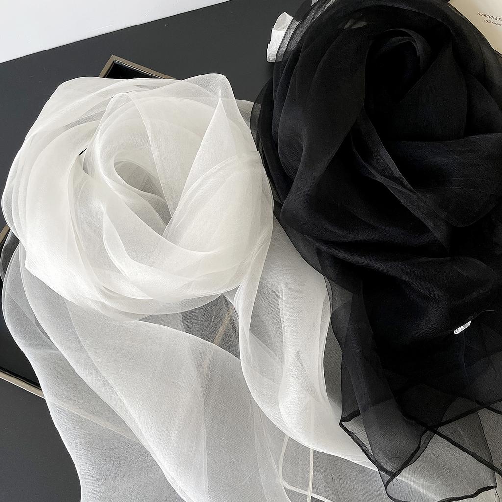 Light Luxury Silk Scarf Silk Scarf Thin Solid Color Scarf Shawl Long Silk Scarf New Female Gift Fashion Veil Female