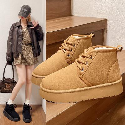 Bottes de neige grande taille pour femmes automne et hiver nouvelles bottes en coton rétro épaissies en velours chaussures en coton pour femmes