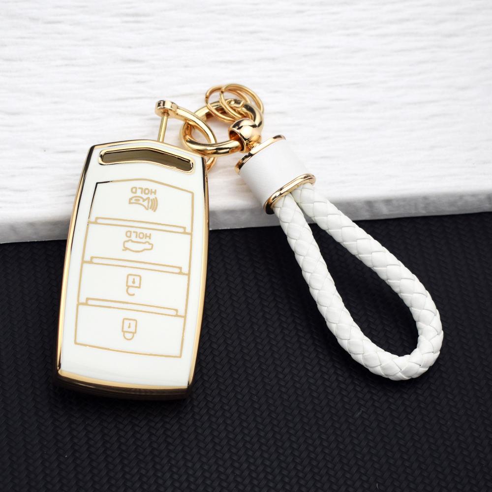 TPU Car Smart Key Case Cover for Hyundai Genesis G70 G80 G90 EQ900 4 Buttons Full Protection Key Fob Shell Protector Key Chains