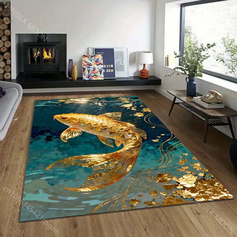 1PC Golden koi swimming in water Pattern Rug Carpets for Bedroom Living Room Sofa Mat Creative Door Mat Cloakroom Home Decor