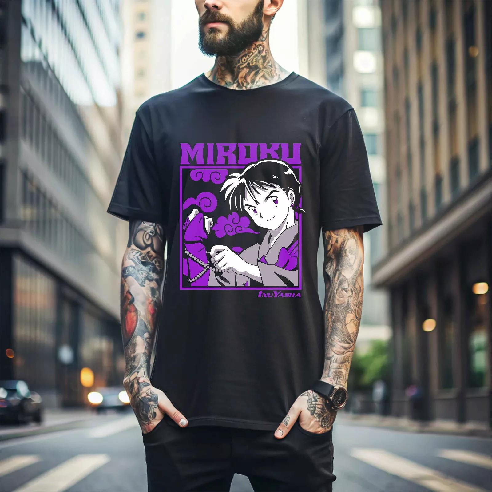 

100% cotton TOPS UNISEX TEES MENS WOMENS Inuyasha Miroku T-shirt Red Moon Inu Yasha Kawaii Girl Gift Shirt purpel 298 S чёрный