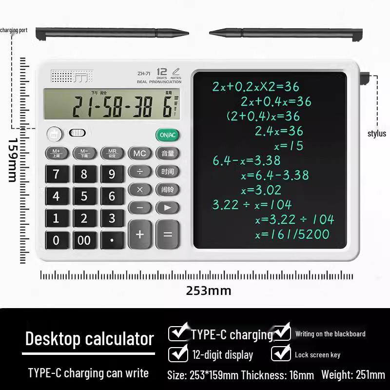 Dual Power Solar Business Calculator with Handwriting Board - Large Screen & Voice Feature