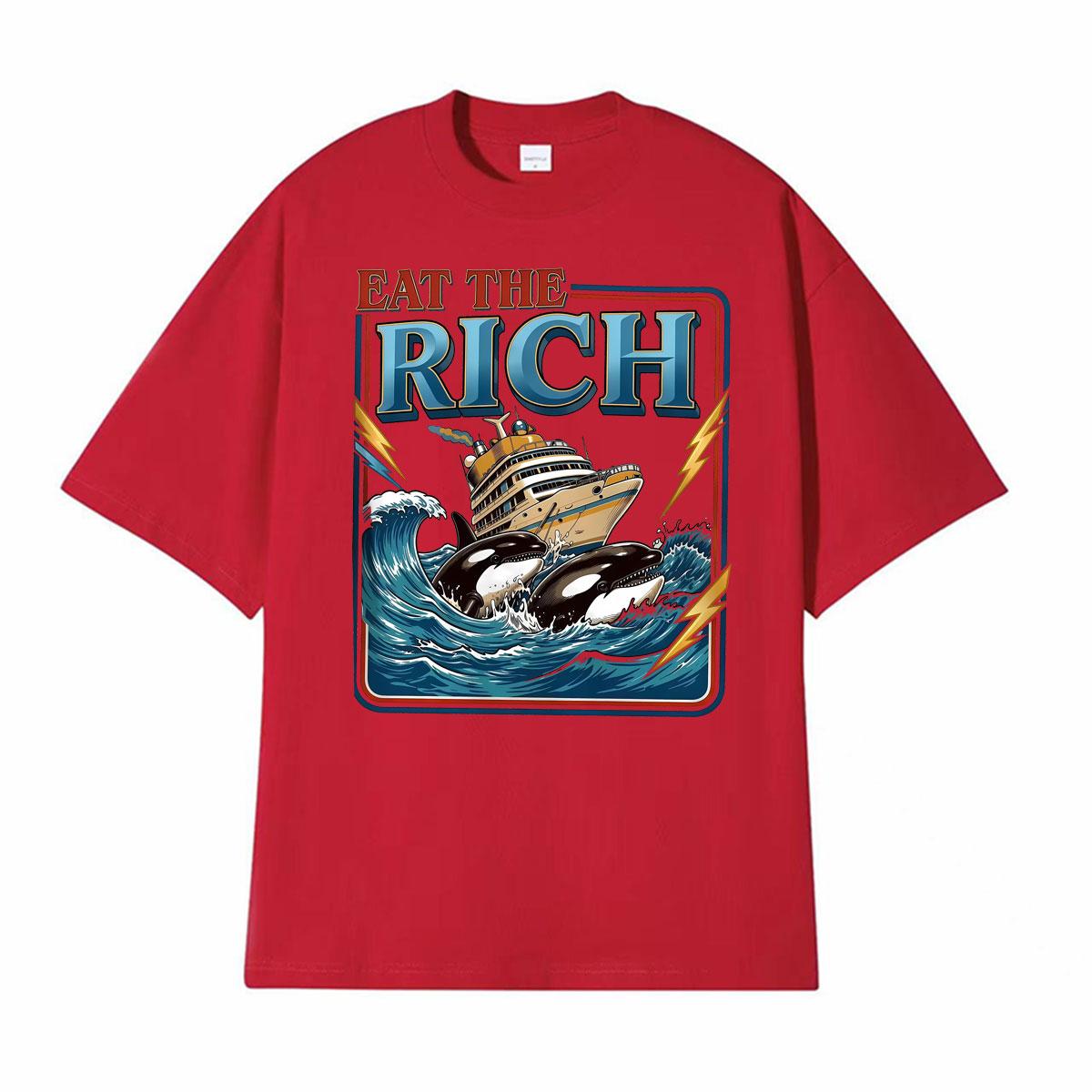 Eat The Rich Whale Anti Bilionaire Graphic Tshirts Unisex Women Fashion Streetwear T Shirts Summer Cotton Casual Oversized Tshirt S