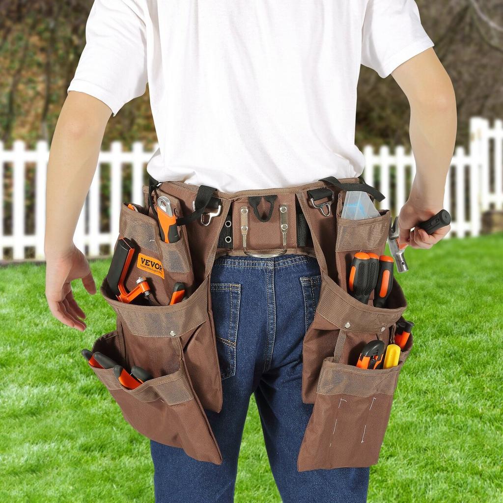 Tool Belt, 19 Pockets, Adjusts from 32 Inches To 54 Inches, Polyester Heavy Duty Tool Pouch Bag, Detachable Tool Bag for Electrician, Carpenter,