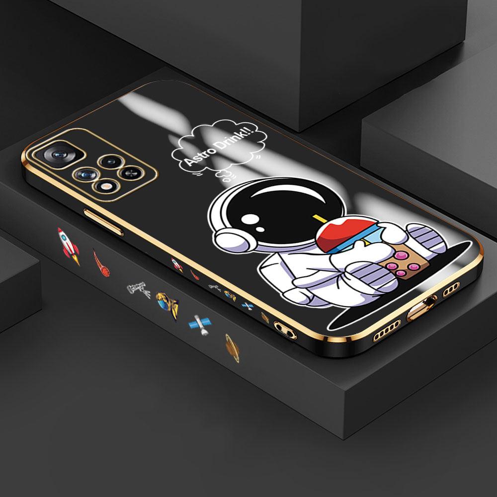 Weiche Telefonhülle mit süßem Astronauten-Vollkameraschutz für Redmi Note 13 Pro 12 Pro 12S 11 Pro 11S 10S OPPO A38 A77s A96 Realme C33 C65 OnePlus