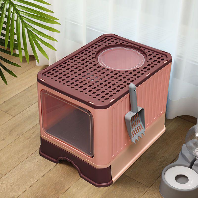 Extra Large Top-Entry Folding Cat Litter Box with Odor Control & Splash Prevention
