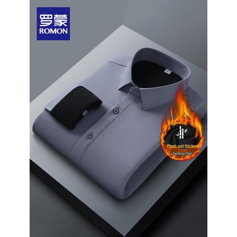 ROMON Men s Fleece-Lined Long Sleeve Business Shirt 40