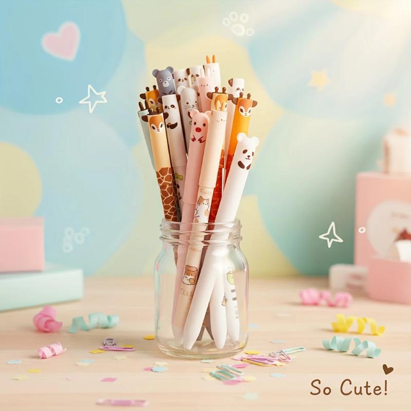 10-Pack of Erasable Pens with Random Designs, Cute Animal Erasable Pens, Erasable Gel Pens, Cartoon Student-Specific Stationery