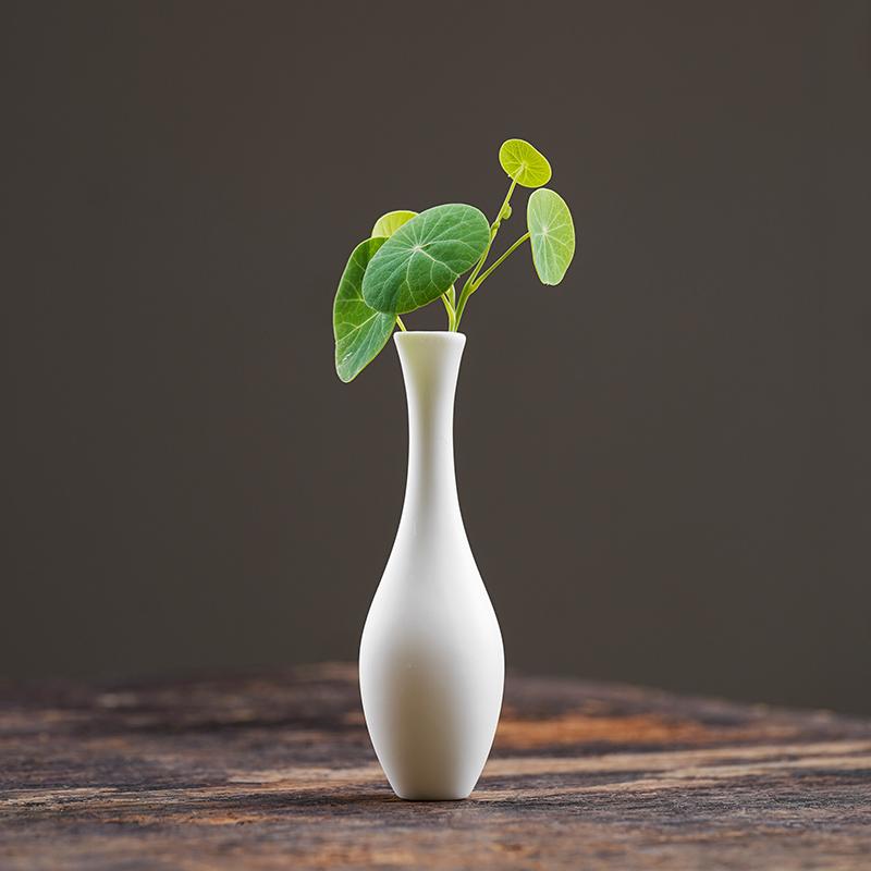 New Chinese Mini White Porcelain Flower Utensil, Ceramic Vase Zen Green Dill Copper Coin Grass Flower Insert White Water Flower