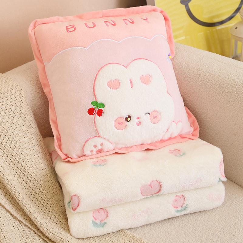 Toy Cartoon Plush Pillow Cushion With Blanket Office Nap Car Travel Gift Kids