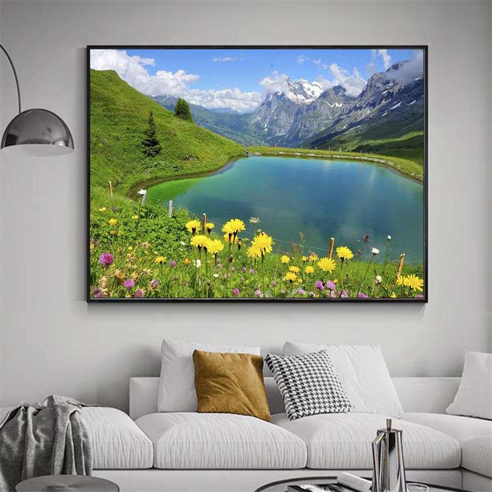 MomoArt Diamond Painting Blumen Vollrunde Bohrer Diamantmosaik Berg 5D DIY Kunst Perlenstickerei Landschaft Heimdekoration