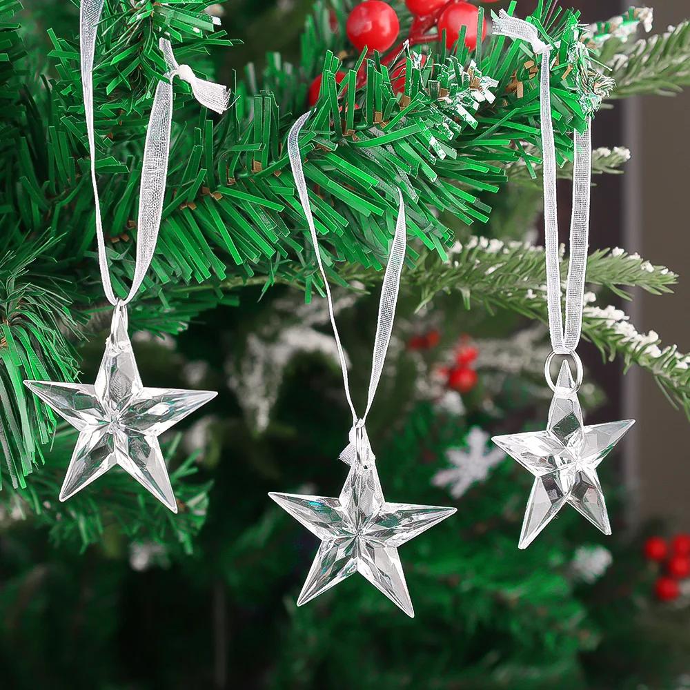 Crystal Christmas Tree Ornaments Snowflake Pentagram Angel Elk Reindeer Threaded Ice Items Shape Home Xmas Party Hanging Decor