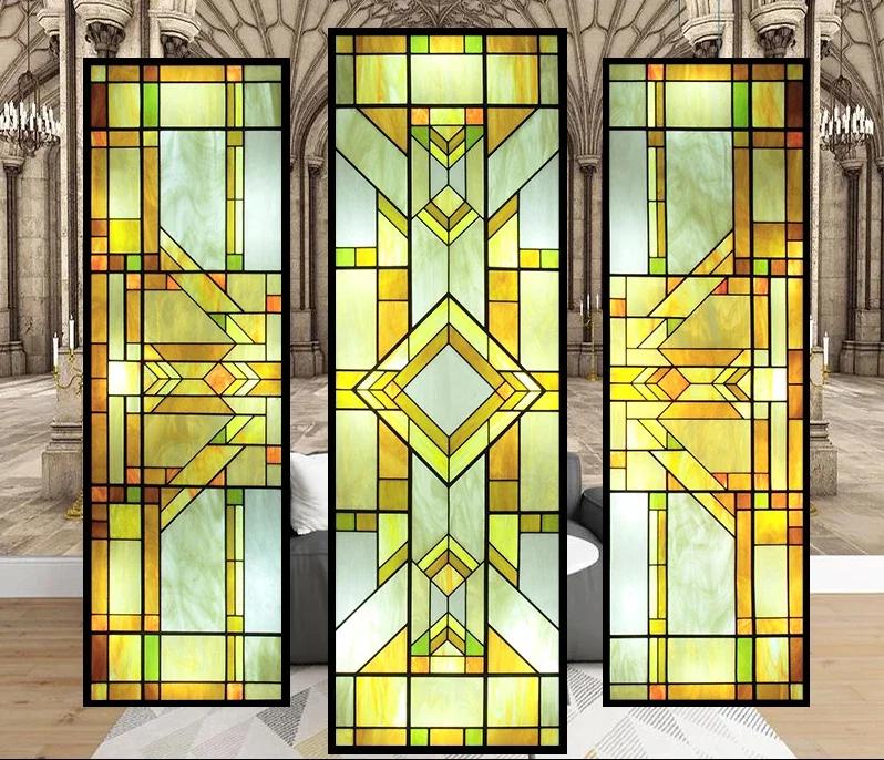 

Наклейки на витражные окна, пленка для приватности, церковный стиль, статическое прилипание, декоративные матовые пленки для окон, индивидуальный размер 60x120cm