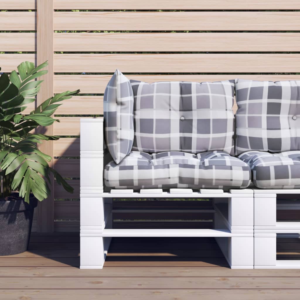 3 Piece Palette Cushion Set Grey Checkered Pattern Fabric