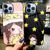 Cartoon süße Mädchen Fall für iPhone 13 14 12 11 Pro Max Mini Xs Xr X 7 8 6s Plus Se 2022 gehärtetem Glas Schutz Rückseite