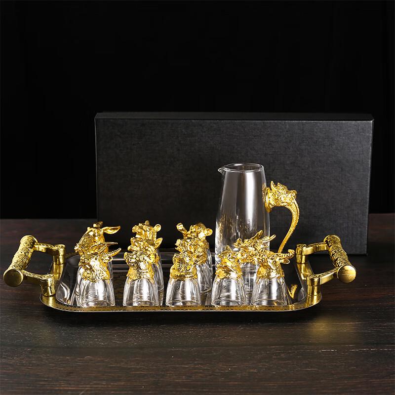 Bingyue Glass Chinese Zodiac Baijiu Wine Set with Decanter and Cups