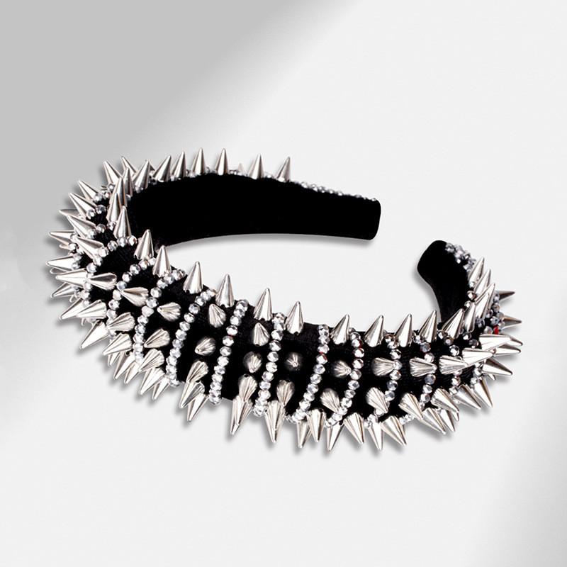 Fascia per Capelli Stile Punk con Borchie in Cristallo d'Acqua per Donna Estate 2023