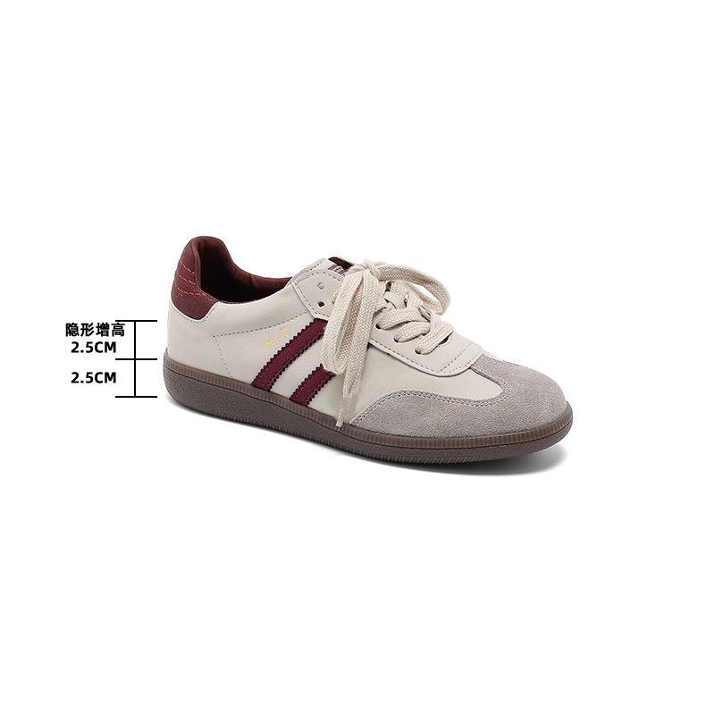 2025 New Retro Color Matching Round Head Lace-up Soft-soled German Training Shoes Women's Versatile Casual Height-increasing Forrest Gump Shoes Board